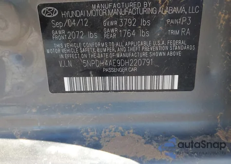2013 Hyundai Elantra Gls from USA, damaged, VIN 5NPDH4AE9DH220791